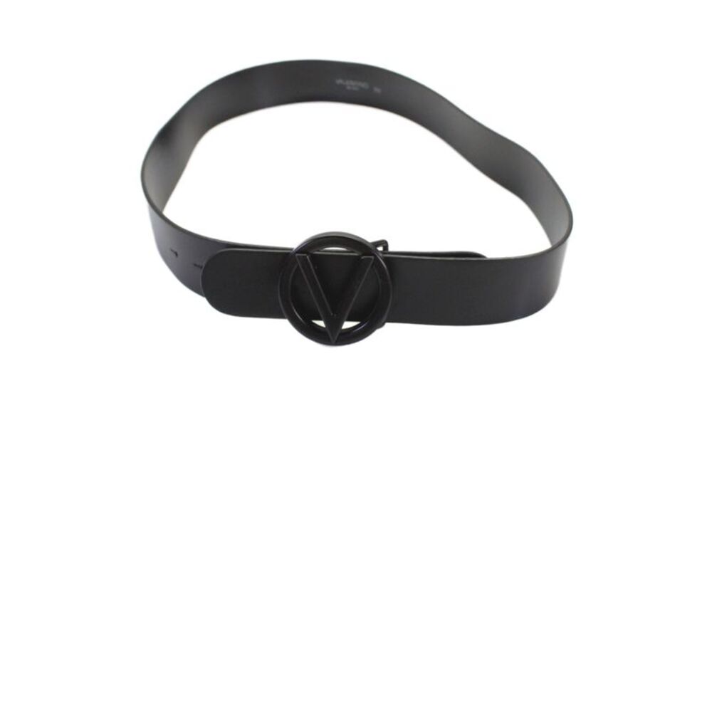 Valentino Mens Leather Circular Logo Buckled Belt Black Size 32